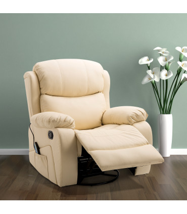 HOMCOM Massage Recliner Chair Manual Reclining Chair with Footrest Remote Beige