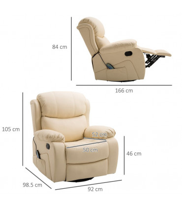 HOMCOM Massage Recliner Chair Manual Reclining Chair with Footrest Remote Beige