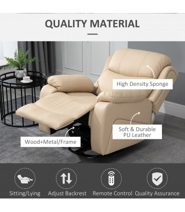 HOMCOM Massage Recliner Chair Manual Reclining Chair with Footrest Remote Beige