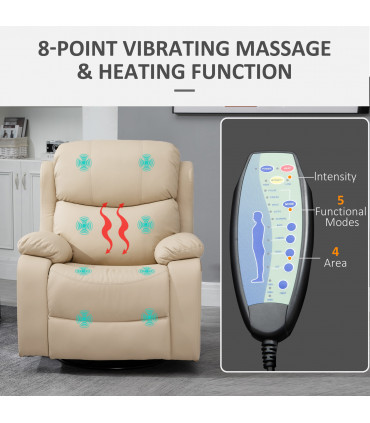 HOMCOM Massage Recliner Chair Manual Reclining Chair with Footrest Remote Beige