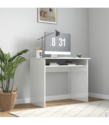 HOMCOM Computer Desk Writing Table Study Workstation Storage High Gloss White