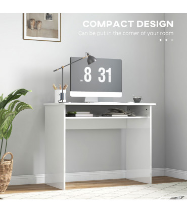 HOMCOM Computer Desk Writing Table Study Workstation Storage High Gloss White