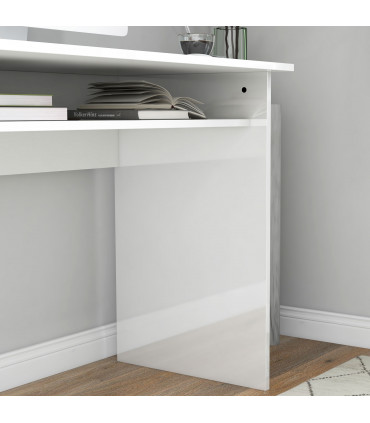 HOMCOM Computer Desk Writing Table Study Workstation Storage High Gloss White