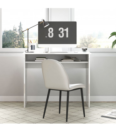 HOMCOM Computer Desk Writing Table Study Workstation Storage High Gloss White