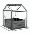 Outsunny Raised Garden Bed Planter Box with Greenhouse, Clear and Dark Grey