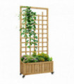 Outsunny Wooden Trellis Planter, Raised Garden Bed with Wheels and Bed Liner