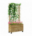 Outsunny Garden Wooden Trellis Planter Box Raised Bed w/ 4 Wheels, Natural