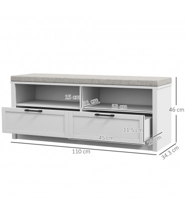 HOMCOM Shoe Bench with Removable Cushion, Open Compartments and Drawers