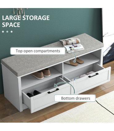 HOMCOM Shoe Bench with Removable Cushion, Open Compartments and Drawers