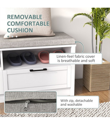 HOMCOM Shoe Bench with Removable Cushion, Open Compartments and Drawers