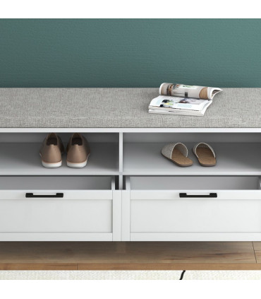 HOMCOM Shoe Bench with Removable Cushion, Open Compartments and Drawers