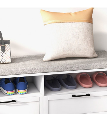 HOMCOM Shoe Bench with Removable Cushion, Open Compartments and Drawers