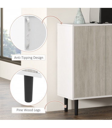 HOMCOM Sideboard Storage Cabinet for Living Room with Adjustable Shelves White