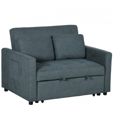 HOMCOM 2 Seater Sofa Bed Convertible Bed Settee with Cushions, Pockets, Grey