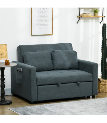 HOMCOM 2 Seater Sofa Bed Convertible Bed Settee with Cushions, Pockets, Grey