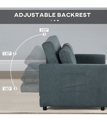HOMCOM 2 Seater Sofa Bed Convertible Bed Settee with Cushions, Pockets, Grey