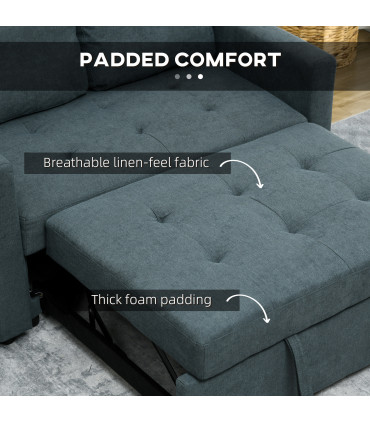 HOMCOM 2 Seater Sofa Bed Convertible Bed Settee with Cushions, Pockets, Grey