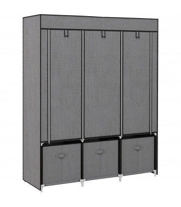 HOMCOM Portable Wardrobe w/ 5 Shelves 3 Fabric Drawers and 2 Hanging Rails Grey