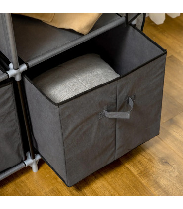 HOMCOM Portable Wardrobe w/ 5 Shelves 3 Fabric Drawers and 2 Hanging Rails Grey