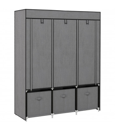 HOMCOM Portable Wardrobe w/ 5 Shelves 3 Fabric Drawers and 2 Hanging Rails Grey