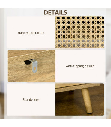 HOMCOM Nightstand, Rattan Bedside Table, Sofa Side Table w/ Cabinet, Shelf