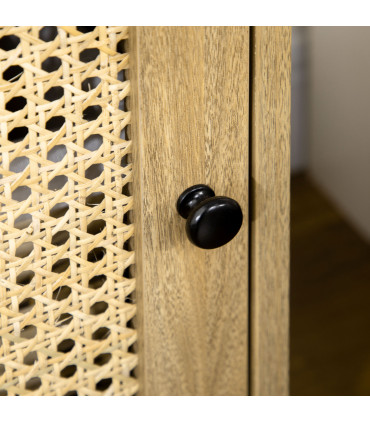 HOMCOM Nightstand, Rattan Bedside Table, Sofa Side Table w/ Cabinet, Shelf