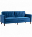 HOMCOM Convertible Sofa Futon Velvet-Touch Tufted Couch Sofa Bed Split Back Blue