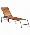 Sun Lounger with Steel Legs Solid Acacia Wood
