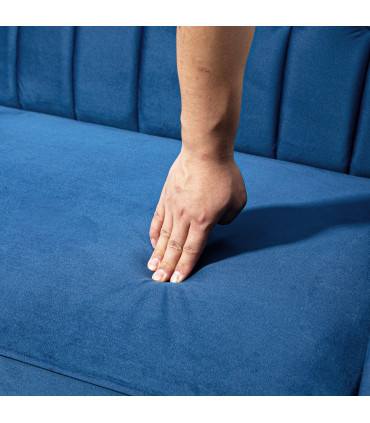 HOMCOM Convertible Sofa Futon Velvet-Touch Tufted Couch Sofa Bed Split Back Blue