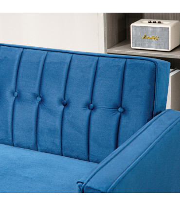 HOMCOM Convertible Sofa Futon Velvet-Touch Tufted Couch Sofa Bed Split Back Blue
