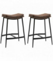 HOMCOM Breakfast Bar Stools Set of 2 Upholstered Barstools w/ Curved Seat Brown