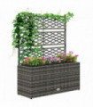 Outsunny Garden PE Rattan Planter Box w/ Trellis Flower Raised Bed, 84x30x107cm