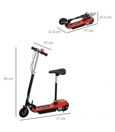 HOMCOM Folding Electric Scooter with Warning Bell, for Ages 4-14 Years, Red
