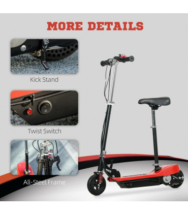HOMCOM Folding Electric Scooter with Warning Bell, for Ages 4-14 Years, Red