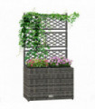 Outsunny Garden PE Rattan Planter Box with Trellis Flower Raised Bed 57x30x107cm