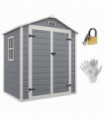 Outsunny Garden Shed 6'x4.5' Plastic Tool Storage House w/ Lockable Double Doors