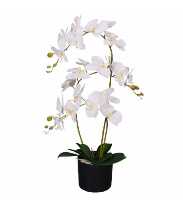 65cm Artificial Luxury Artificial Orchid - 3 Stems - Soft White Plant