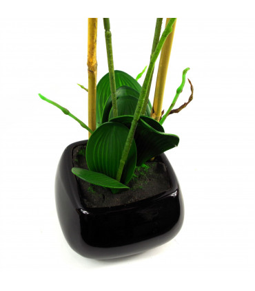 70cm Artificial Orchid Light Pink with Black Ceramic Planter