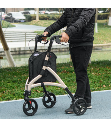 HOMCOM Lightweight Aluminium 3-Wheel Rollator with Adjustable Handle Storage Bag