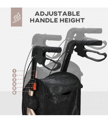 HOMCOM Lightweight Aluminium 3-Wheel Rollator with Adjustable Handle Storage Bag
