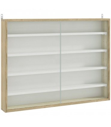 HOMCOM 5-Tier Wall Display Shelf Unit Cabinet w/ Shelves Glass Doors Natural