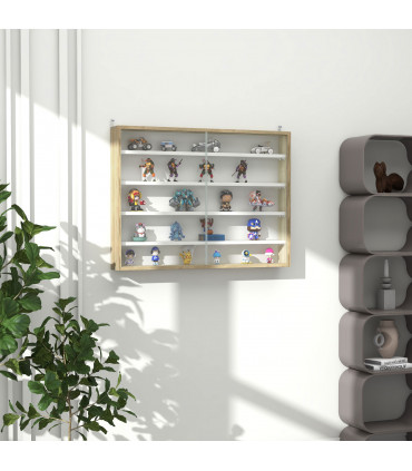 HOMCOM 5-Tier Wall Display Shelf Unit Cabinet w/ Shelves Glass Doors Natural