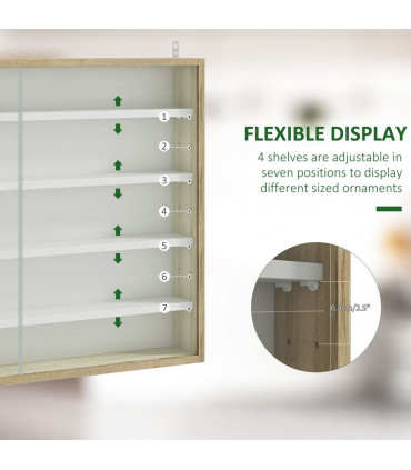 HOMCOM 5-Tier Wall Display Shelf Unit Cabinet w/ Shelves Glass Doors Natural