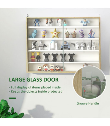 HOMCOM 5-Tier Wall Display Shelf Unit Cabinet w/ Shelves Glass Doors Natural