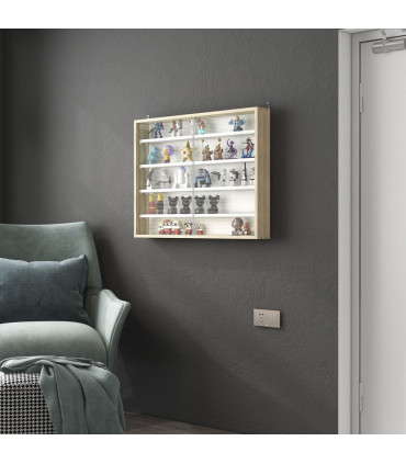 HOMCOM 5-Tier Wall Display Shelf Unit Cabinet w/ Shelves Glass Doors Natural