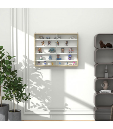 HOMCOM 5-Tier Wall Display Shelf Unit Cabinet w/ Shelves Glass Doors Natural