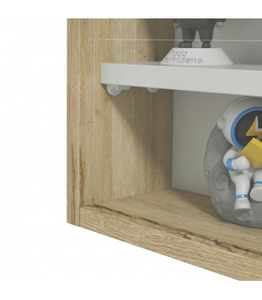 HOMCOM 5-Tier Wall Display Shelf Unit Cabinet w/ Shelves Glass Doors Natural