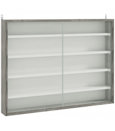 HOMCOM 5-Tier Wall Display Shelf Unit Cabinet w/ Shelves Glass Doors Grey Wood