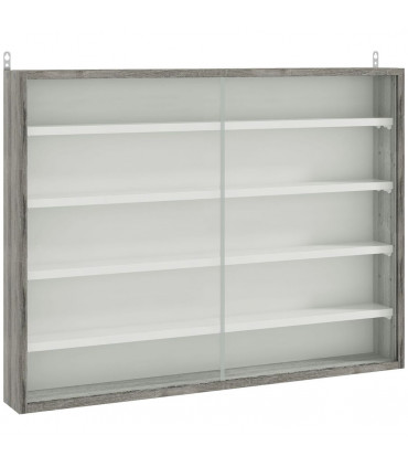 HOMCOM 5-Tier Wall Display Shelf Unit Cabinet w/ Shelves Glass Doors Grey Wood