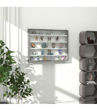 HOMCOM 5-Tier Wall Display Shelf Unit Cabinet w/ Shelves Glass Doors Grey Wood